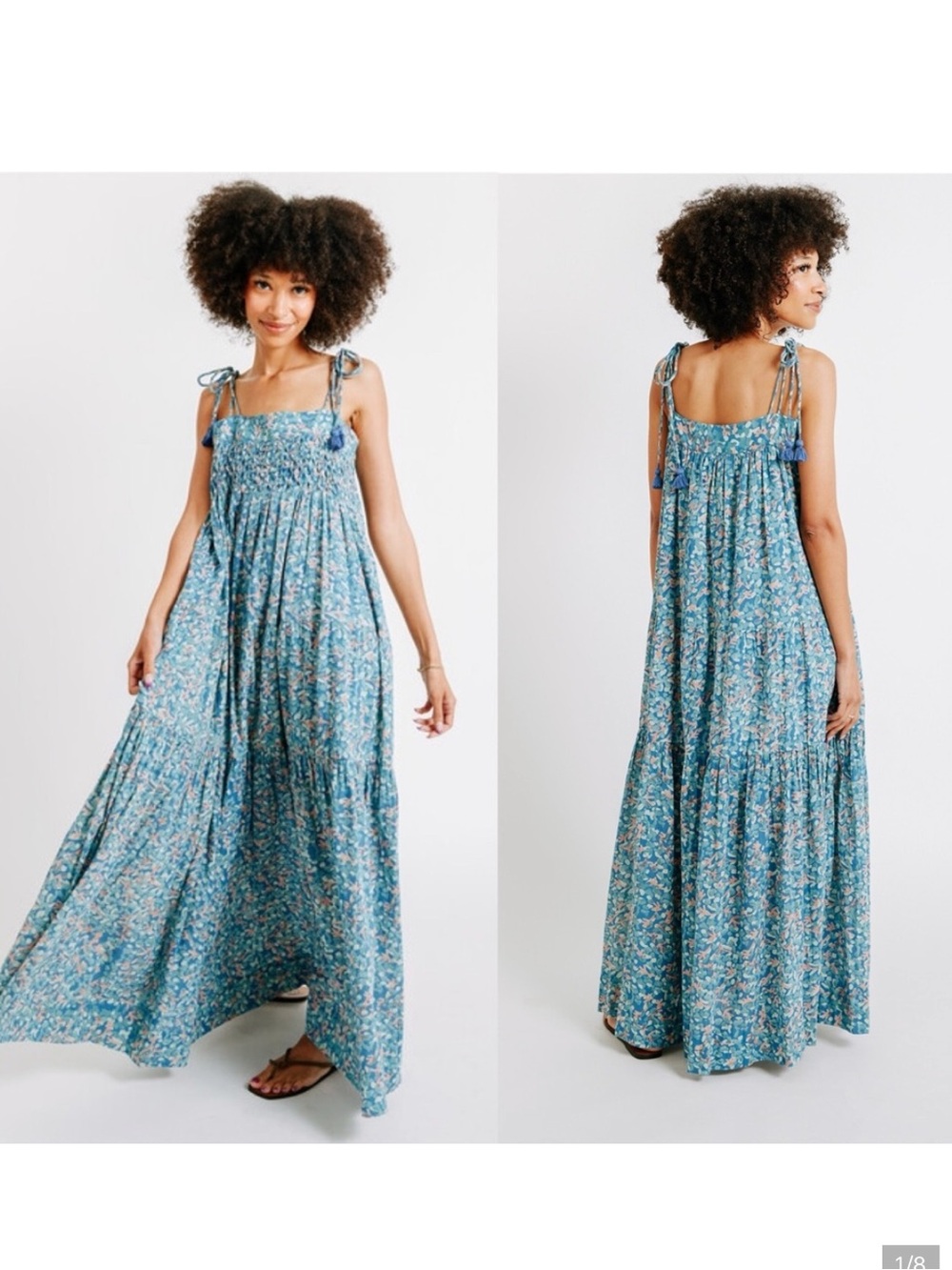 Mirth Mykonos Dress Salt Water Blue Mosaic Cotton Maxi Dress M